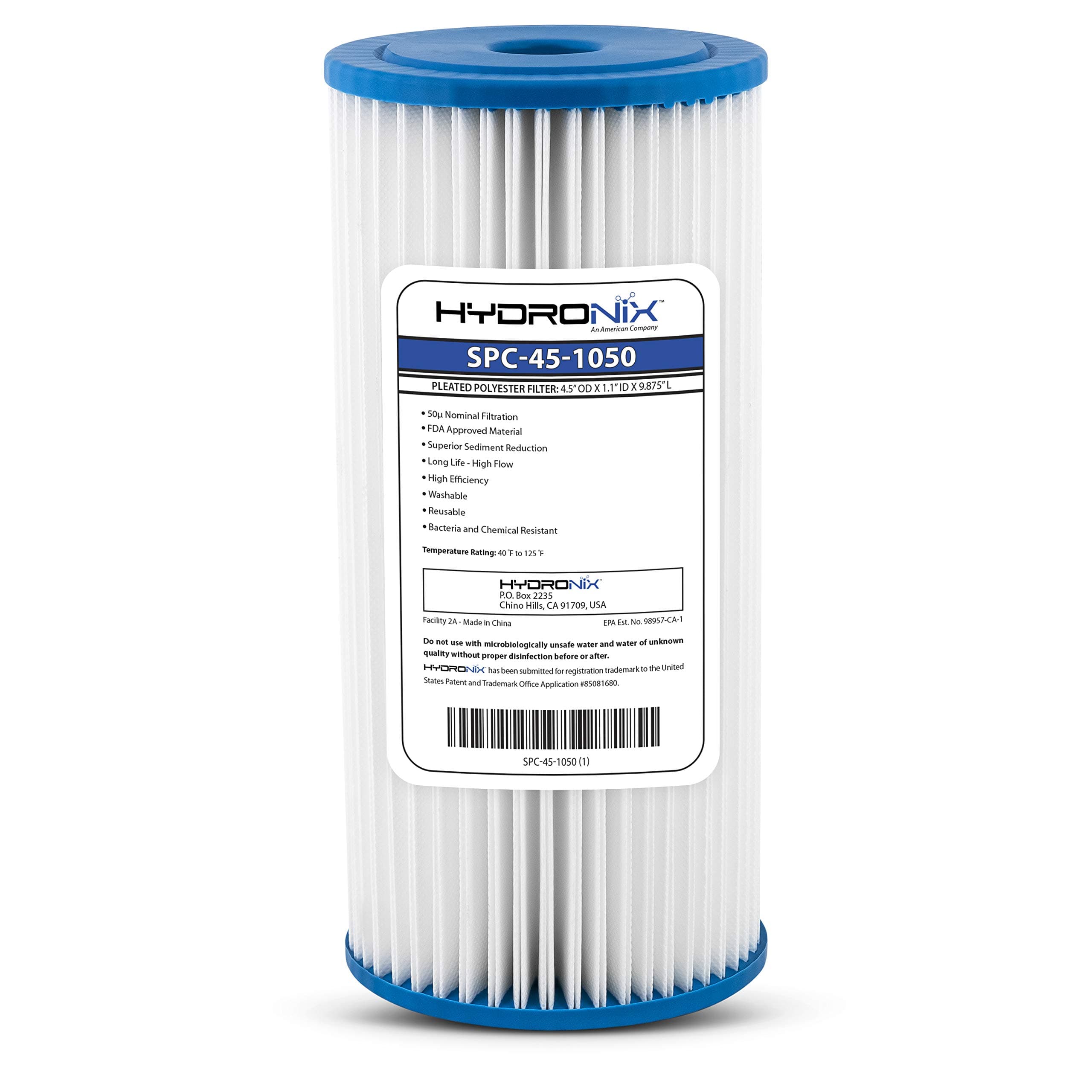 Filtro cartucho Hydronix, polipropileno plisado, 4.5×20″, desde 1 hasta 50 micras.